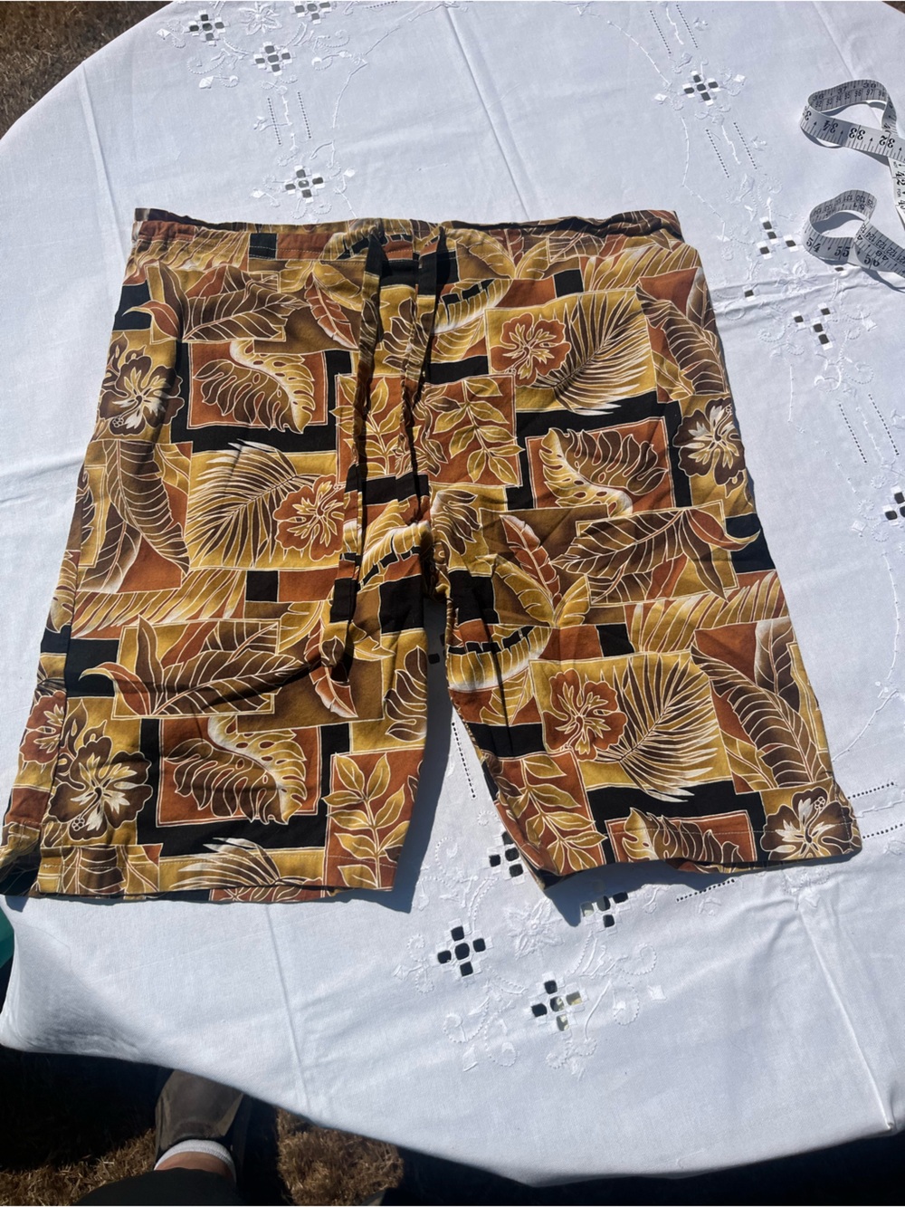 Handmade Men's Tropical Print Flat Front Shorts - Brown/Black